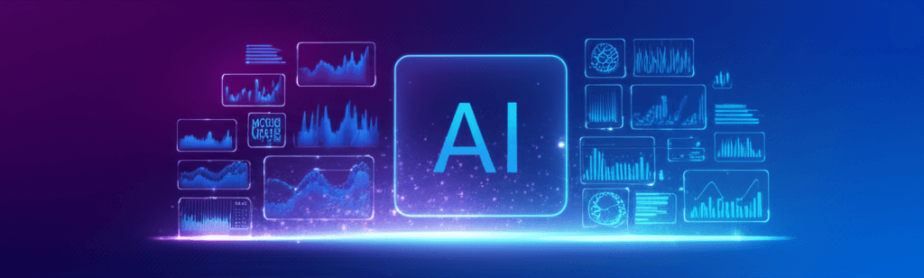 A futuristic dashboard showcasing multiple AI-powered advertising tools side by side