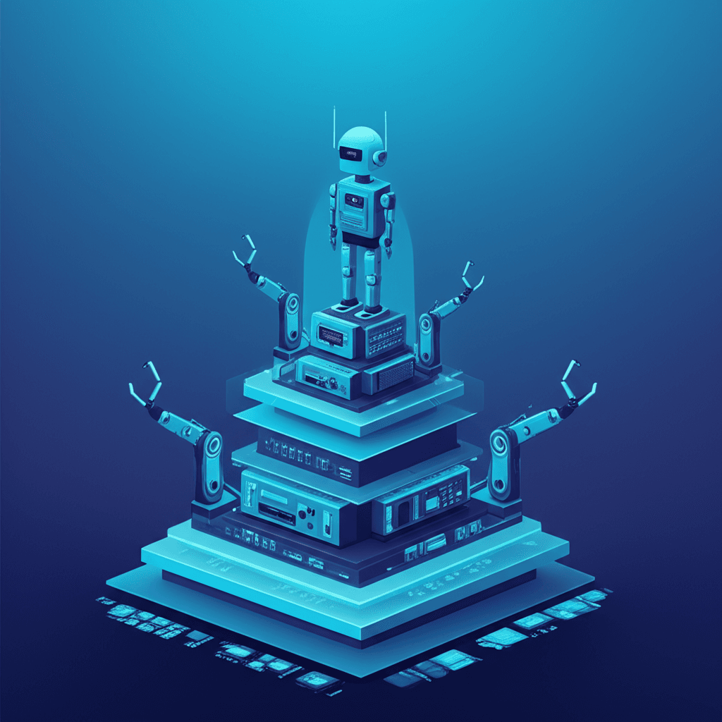 Layered automation pyramid from manual CPC at the base to autonomous AI agents at the top