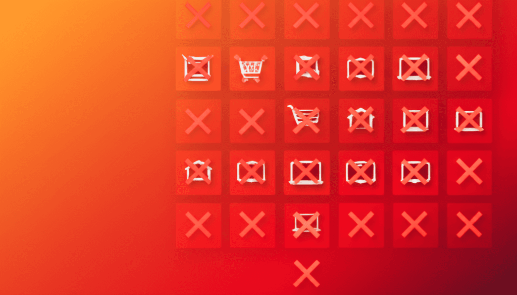 Grid of industry icons with blocked keyword symbols representing negative keyword lists